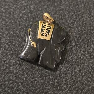Black Jade 10K Gold Elephant Pendant